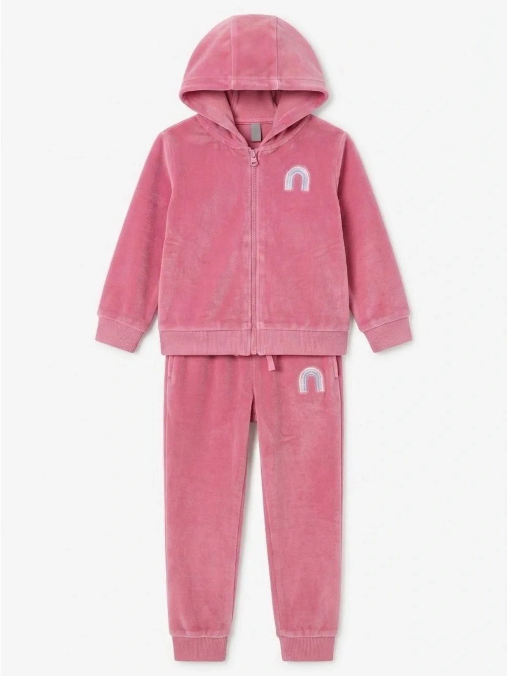 Joe Fresh Pink Velour Hooded Zip-Up & Jogger Pajama Set with Rainbow Details 5T